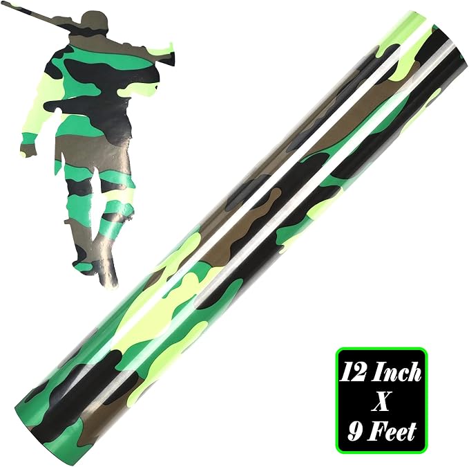 FUNKAKA Camo Army Green HTV Heat Transfer Vinyl Rolls, Stretchy PU HTV Vinyl
