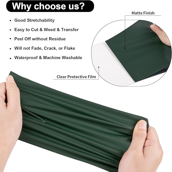 VINYL FROG Dark Green Heat Transfer Vinyl Roll 12" x12ft Matte HTV Vinyl | Dark