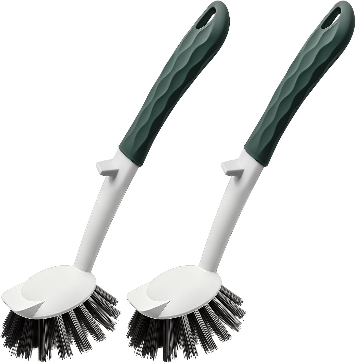 Dish Brush, 2 Pack with Comfortable Handle, with Built-in Scraper, Scrub Brush with Stiff Bristles for Cleaning Dishes, Sink, Pots(Green)