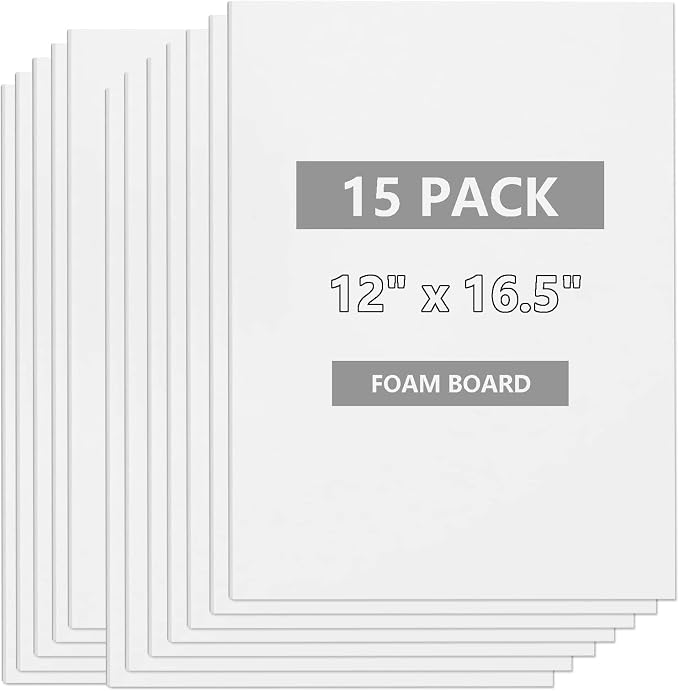 15 Pack White Foam Board for Projects, 12 x 16.5Inch Foam Core Baking Board Mat