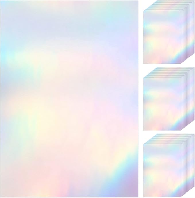 60 Sheets Holographic Laminate Sheets Clear Glitter A4 Size Vinyl Sticker Paper