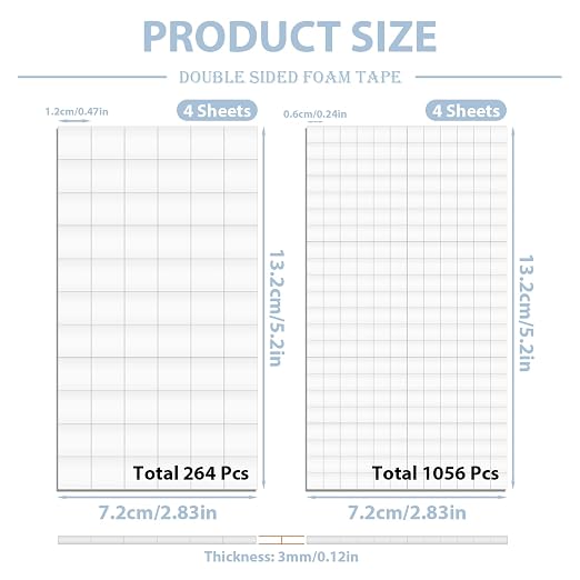 8 Sheets 1320 Pcs Foam Squares 2 Sizes Double Sided Foam Tape Adhesive Dots