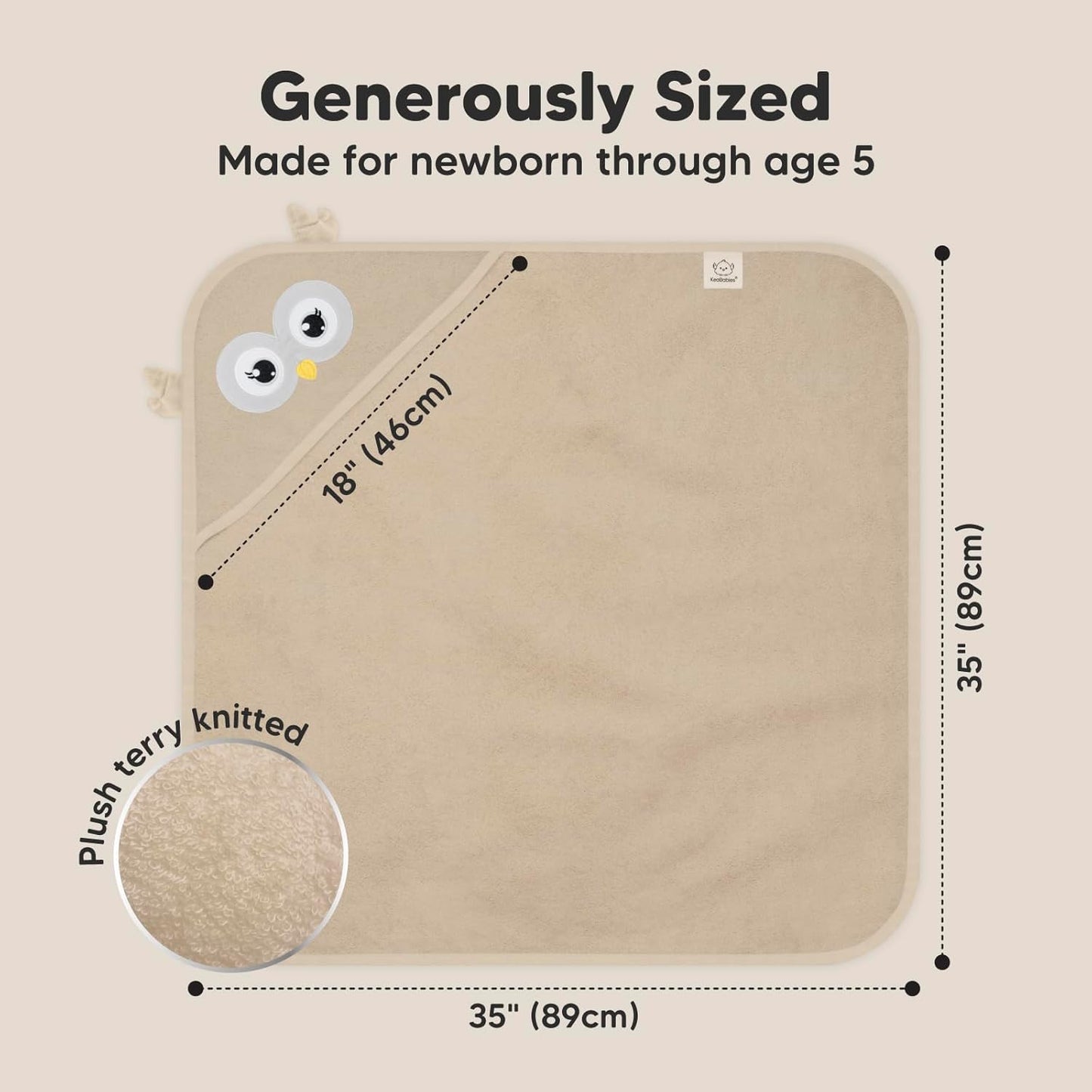 KeaBabies Hooded Baby Towel for Newborn - Viscose Derived from Bamboo Large Baby Bath Towels with Hood for Boys, Girls, Toddler, Extra Absorbent & Soft Newborn Bath Essentials (Owl, Regular)