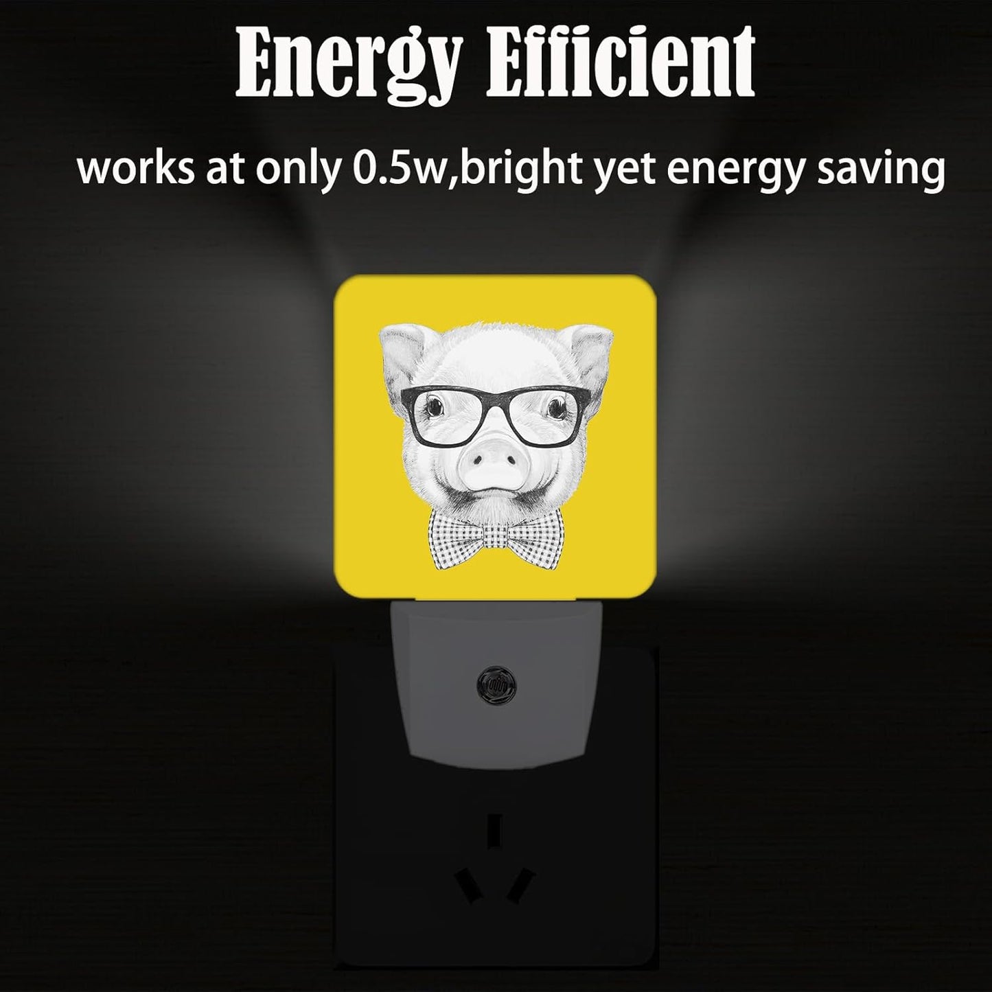 Pig with Glasses Night Light,Plug-in Night Lights with Dusk to Dawn Sensor for Stairway,Hallway,Bedroom Sleep Friendly Ideal for Women/Girls/Boys Gift,0.5w