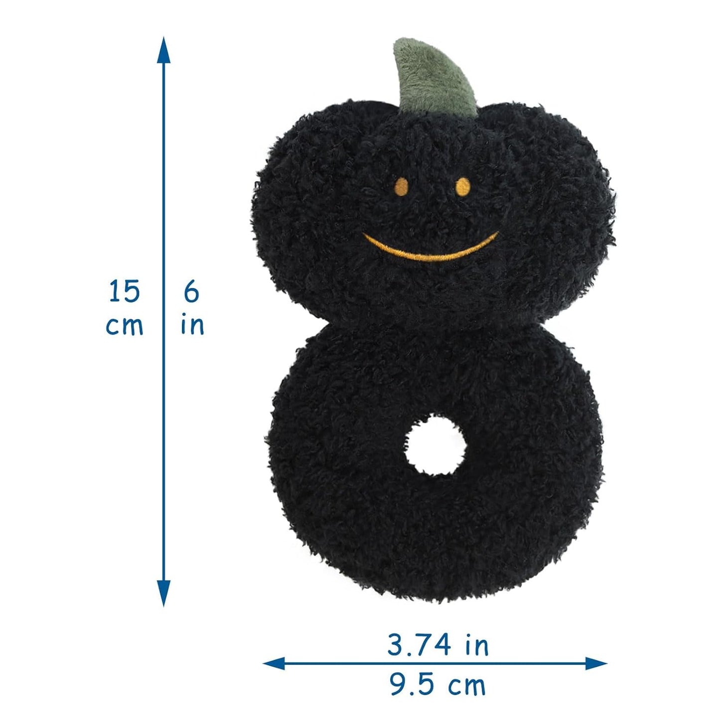 Baby Pumpkin Soft Rattle Toy, Plush Pumpkin Infant Shaker Rattle Easy-Grasp Stuffed Animal Toy, Gifts for Newborns Babies Toddlers Boys Girls, Black, 6 Inches