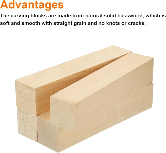 MECCANIXITY 4Pcs Basswood Carving Block, 1.6"x1.6"x8" Square Wooden Dowels