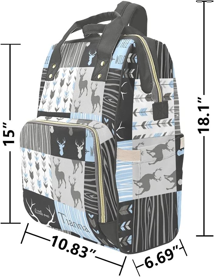 Deer Elk Antlers Feather Arrow Patchwork Diaper Bags with Name Waterproof Mummy Backpack Nappy Nursing Baby Bags Gifts Tote Bag for Women
