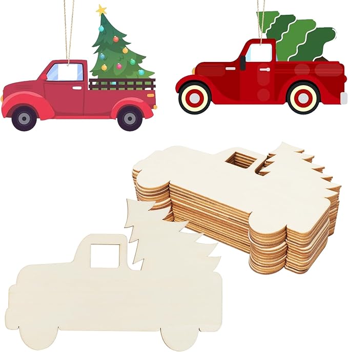 16Pcs Unfinished Paintable Blank Wooden Christmas Tree Car Festival Decoration