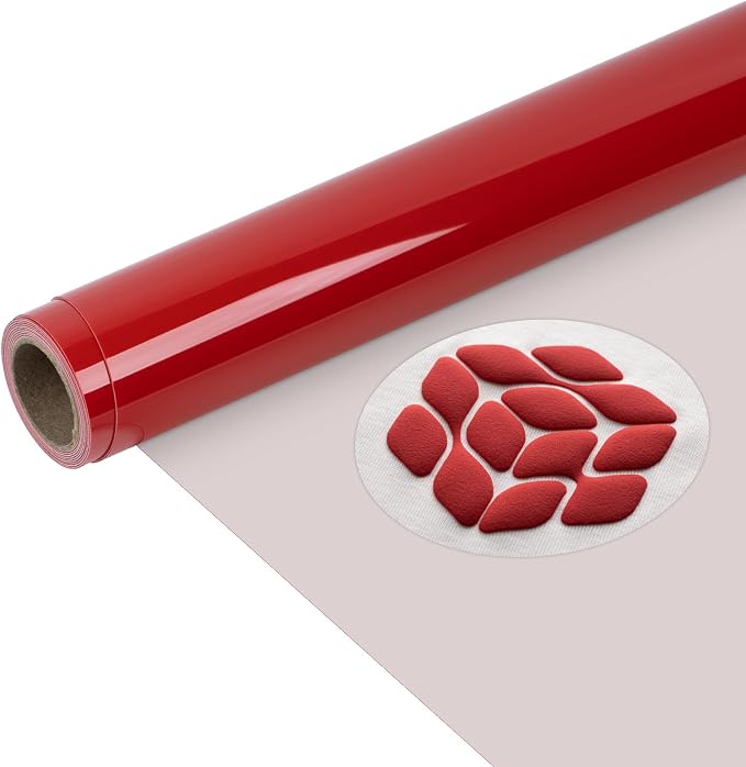 VinylRus Puff Heat Transfer Vinyl-12” x 5ft Red Heavy Duty Puff Iron on Vinyl