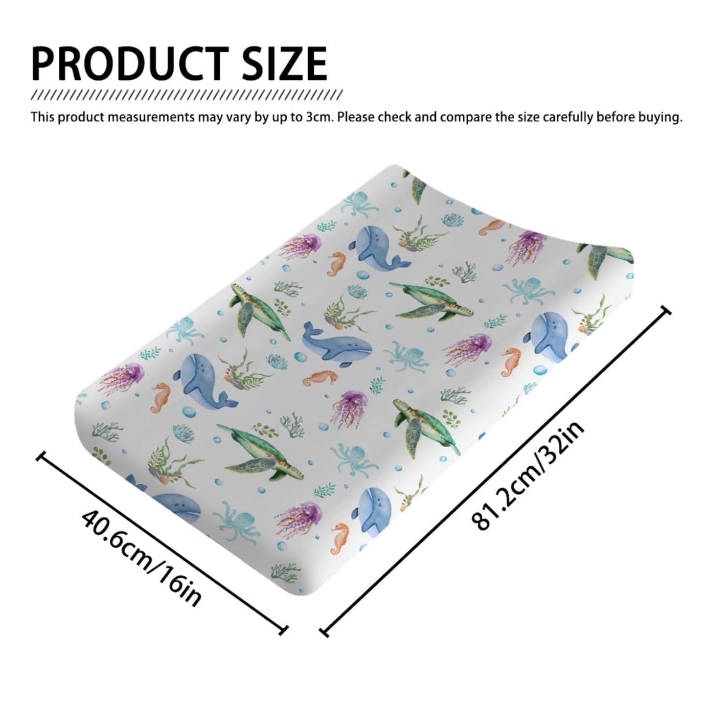 Colorful Sea Animals Changing Pad Cover Turtle Whale Jellyfish Sea Horse Weeds Sealife Diaper Change Table Sheets for Boys Girls Soft Stretch Changing Pad Mats Covers 32''x16''
