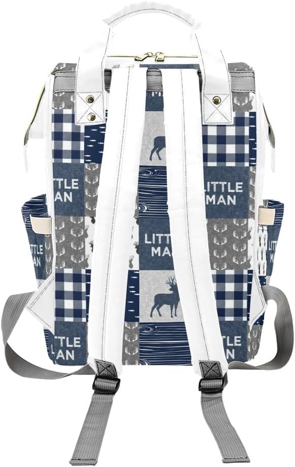 Antler Little Man Navy Woodland Plaid Diaper Bags with Name Waterproof Mummy Backpack Nappy Nursing Baby Bags Gifts Tote Bag for Women