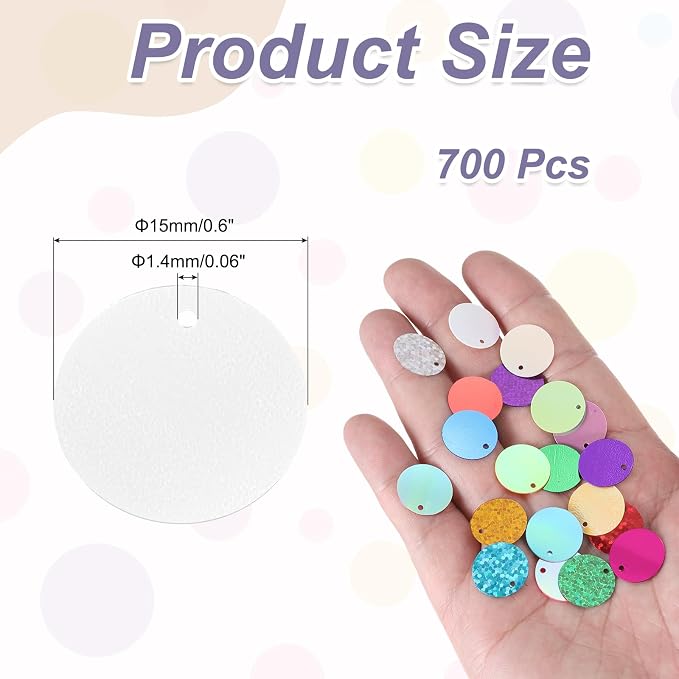 MECCANIXITY 700 Pcs Flat Round Sequins 15mm/0.6 Inch Loose Paillettes Craft