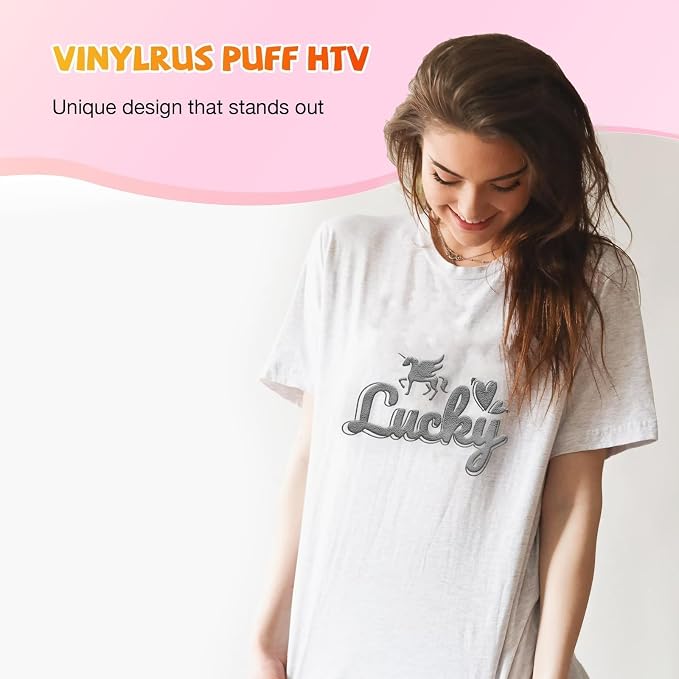 VinylRus Silver Puff Heat Transfer Vinyl -12” x 6ft Puffy 3D Grey Iron on Vinyl