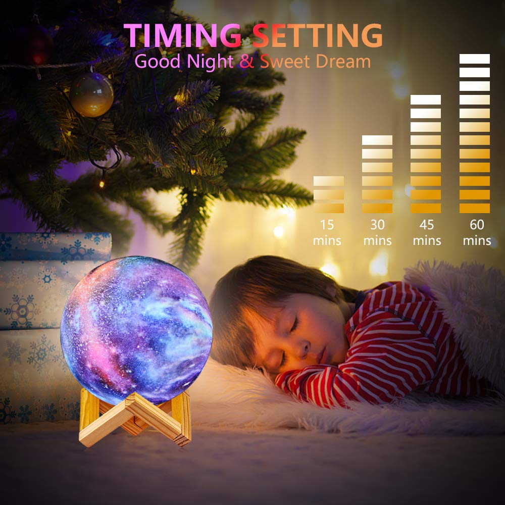 Moon Lamp, Kids Night Light Galaxy Lamp - 16 Colors Moon Light with Wood Stand Remote & Touch Control USB Rechargeable Gift for Girls&Boys Lover Birthday - 4.8 inch