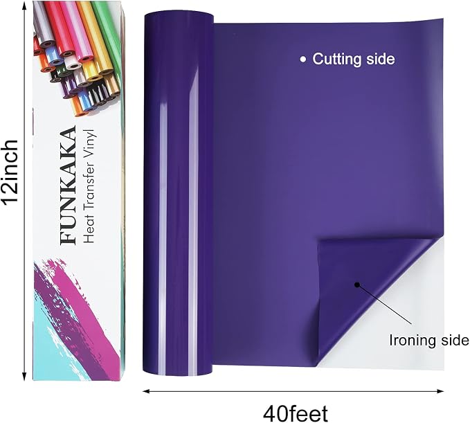 FUNKAKA Purple Heat Transfer Vinyl Rolls, Adhesive Glossy HTV Vinyl