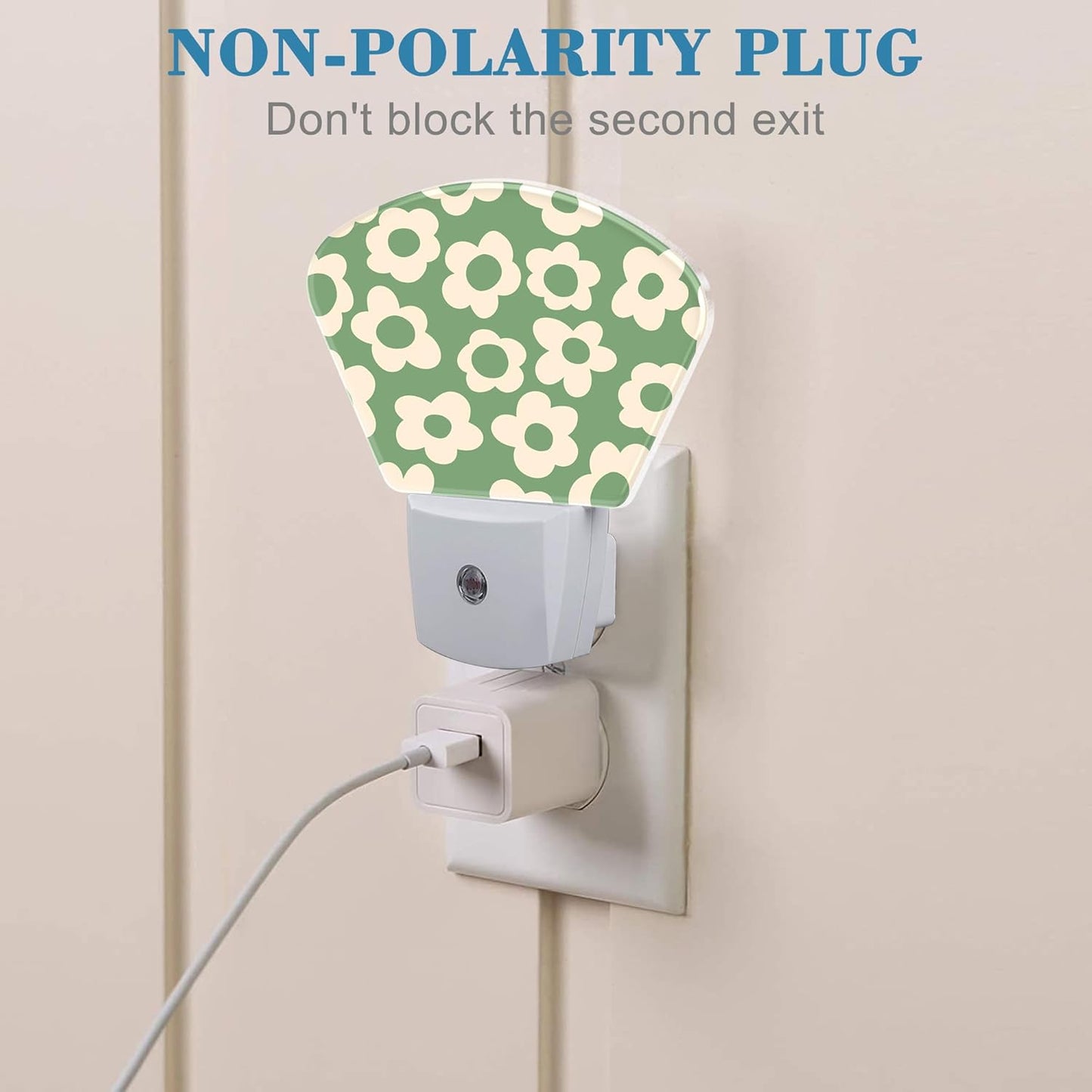 Vintage Green Flowers Night Light, Groovy Flowers Nightlight Plug into Wall with Dusk to Dawn Sensor for Kid Girls Boys Women Men Bedroom, Hallway, Kitchen, Bathroom, Stairs Decor
