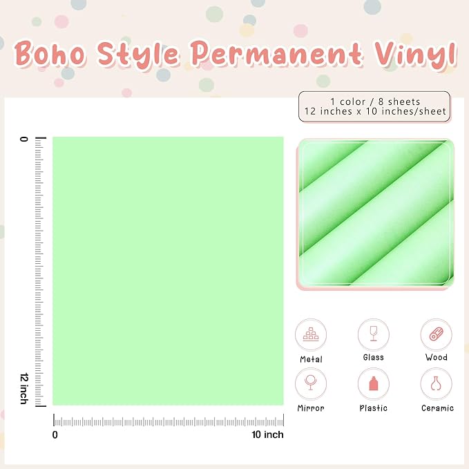 Tintnut Boho Permanent Vinyl 8 Sheets 12''x10'' Mint Green Adhesive Vinyl |