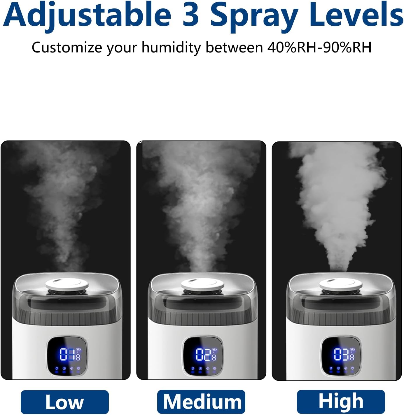 Large Humidifiers for Bedroom, 9L/2.5Gal Ultrasonic Cool Mist, Easy Clean Humidifier with 350ML/H Large Mist Speed, Quiet, Suitable for Kids Room Plant Yoga (Square B)