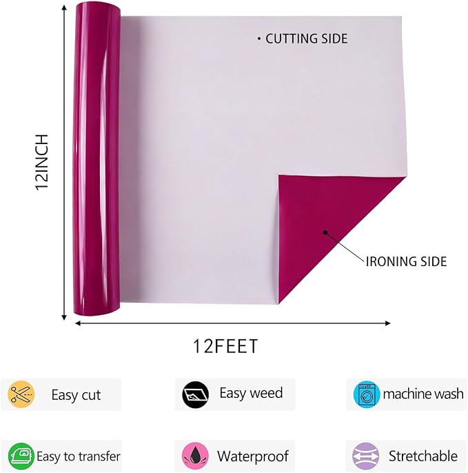Neon Purple HTV Iron on Vinyl 12Inch by 12ft Roll HTV Heat Transfer Vinyl