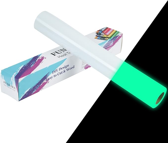 FUNKAKA Glow in The Dark Heat Transfer Vinyl Roll, Glow in The Dark HTV Vinyl