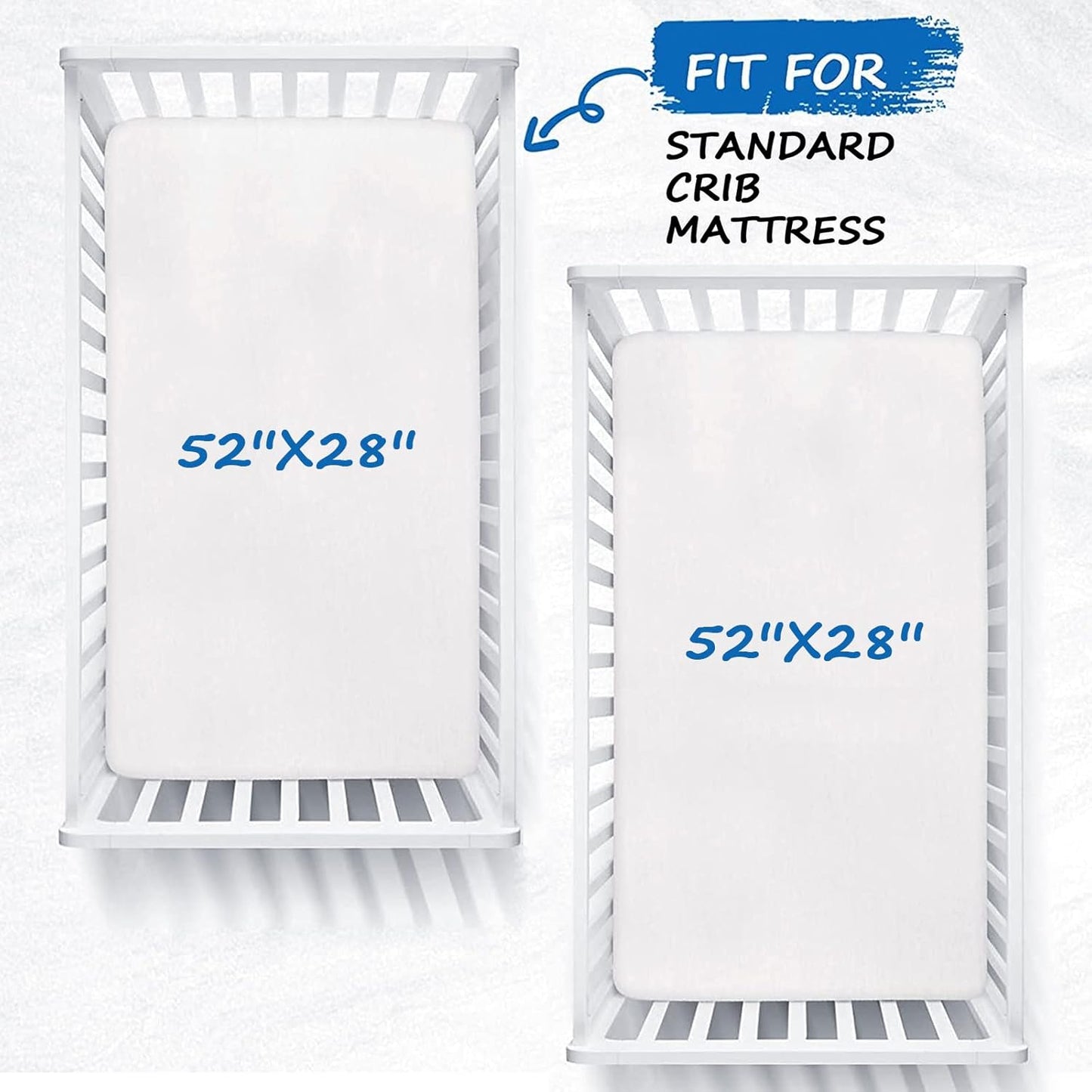 Fitted Crib Sheet 100% Cotton 52"x28"x8", 2 Pack Crib Mattress Sheet Set Fit for Standard Crib and Toddler Bed Mattress, Baby Crib Sheets Boys Girls, White
