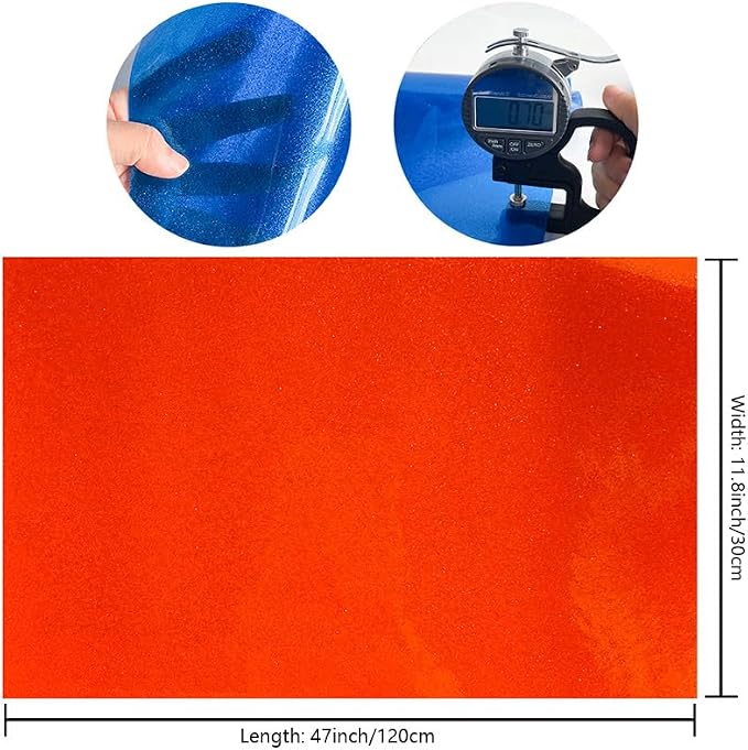 ONEART | Orange Transparent Glitter Vinyl Roll, 0.7 mm Solid Clear PVC Jelly