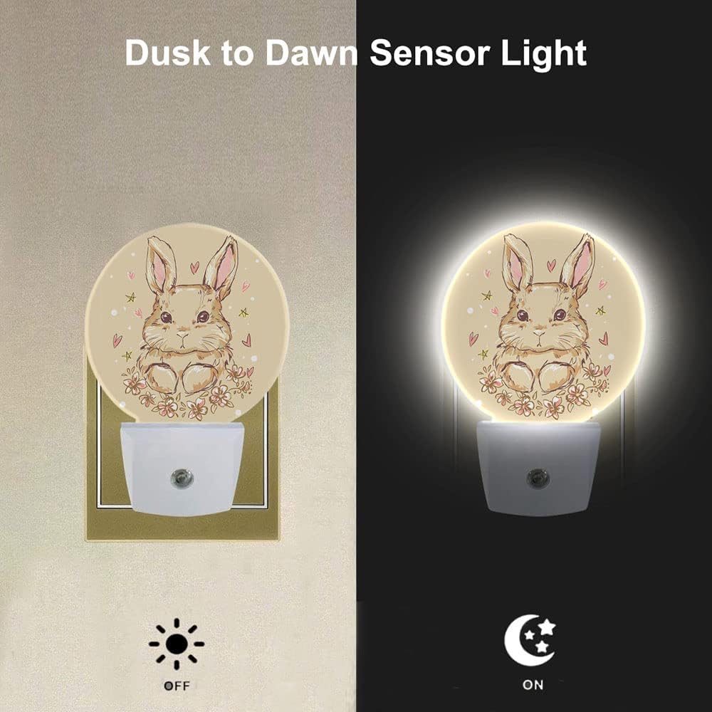EKOBLA Easter Bunny Night Light Cute Animal Rabbit Hare with Butterfly Boho Plug-in Nightlights Auto Sensor Energy Efficient LED Lamp for Boy Girl Gifts