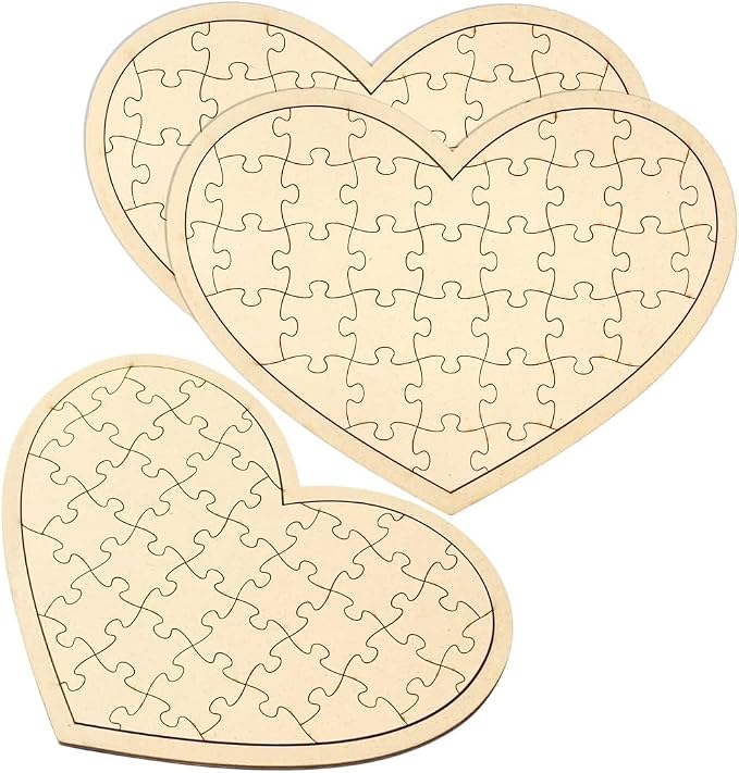 3 Pack Blank Wooden Heart Shaped Jigsaw Puzzle 11.2x8.4 Inch Unfinished Wooden