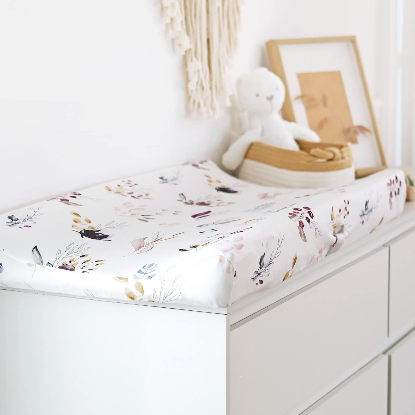 GRSSDER Stretch Ultra Soft Jersey Knit Changing Pad Cover Set 2 Pack,Change Table Pad Covers Fit 32"/34" x 16" Pads Safe and Snug,Watercolor Pretty Purple Flora for Girls
