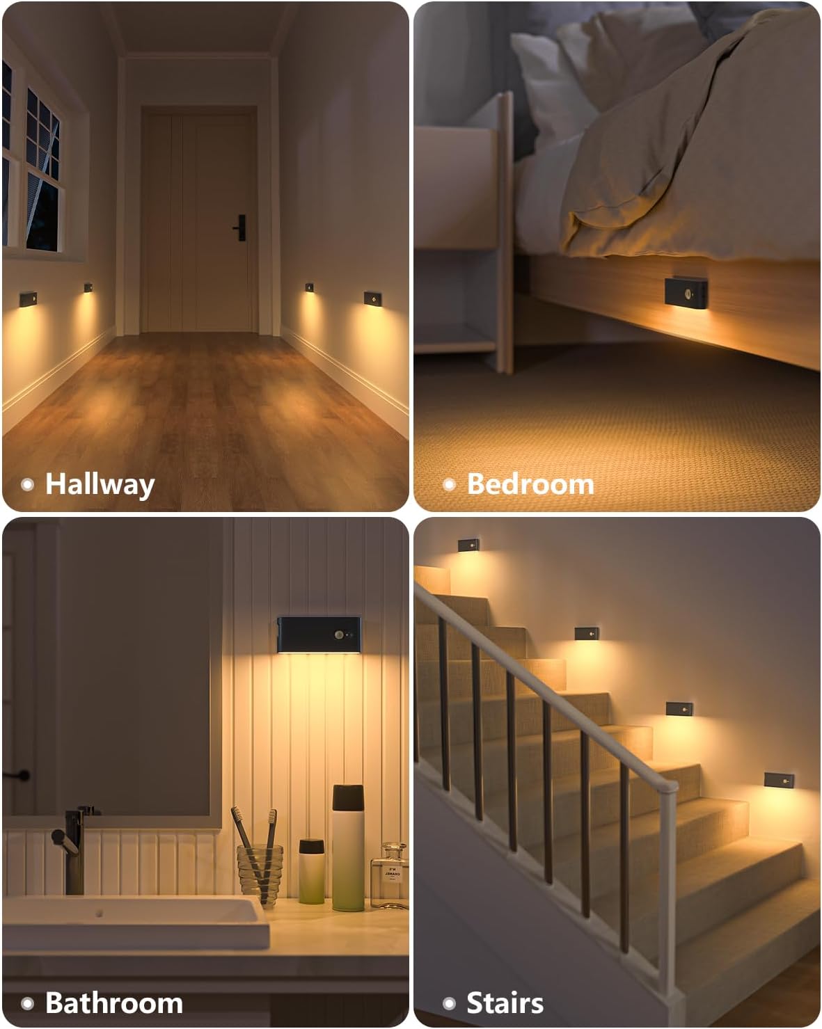 WILLED Rechargeable Night Light, Wireless Stair Lights Indoor, Warm White Motion Sensor Light Indoor, Stick-Anywhere, Battery Powered Night Light for Hallway, Stairway, Bathroom, Bedroom, 6 Pack