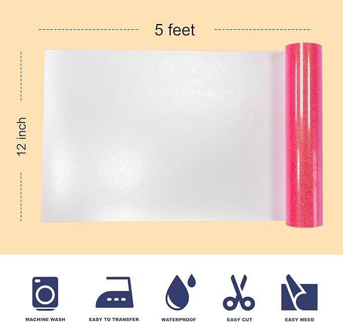 Glitter Puff Heat Transfer Vinyl, 12in X 5ft Iron on | 3D Puff, Wash No Fade