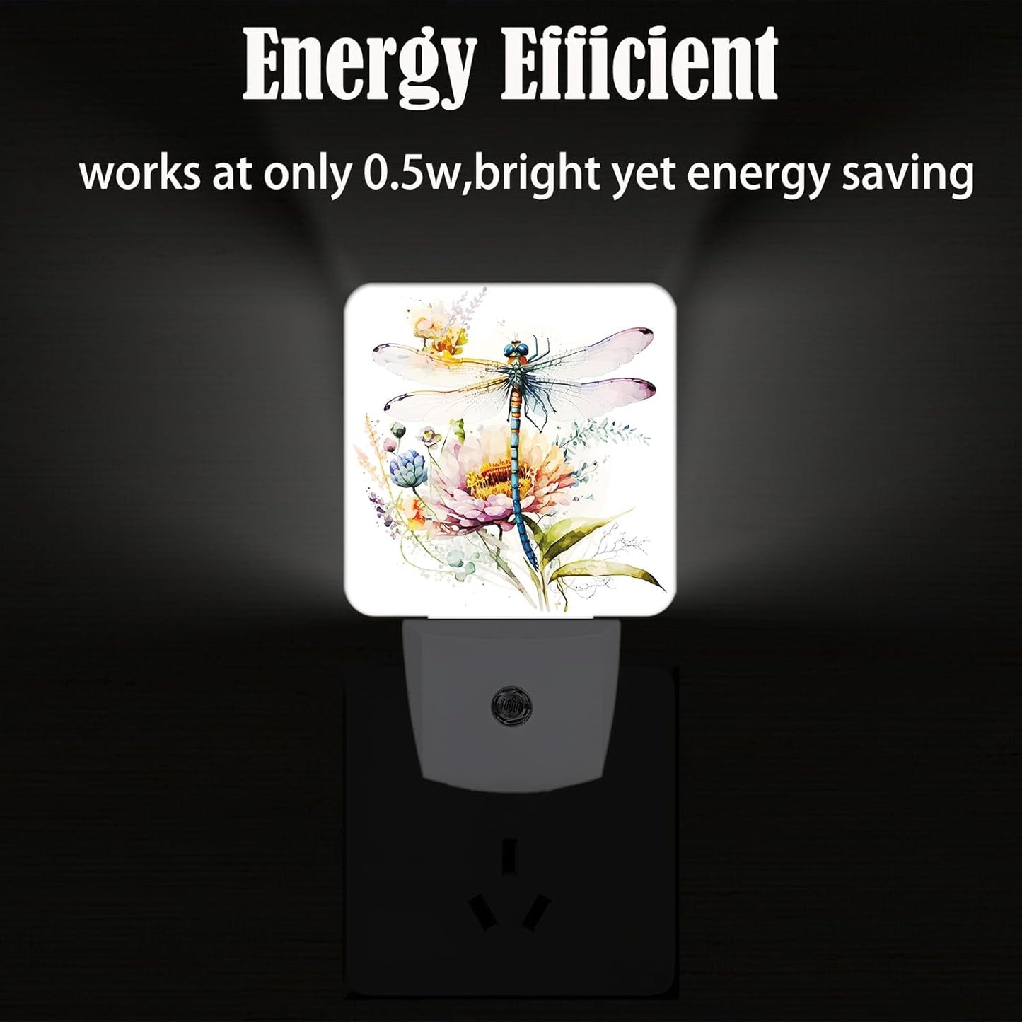 Watercolor Dragonfly Night Light,Plug Into Wall Decor for Stairway,Hallway,Kitchen,Dusk to Dawn Sensor Nightlights for Boys/Girls/Women/Men Room Gifts