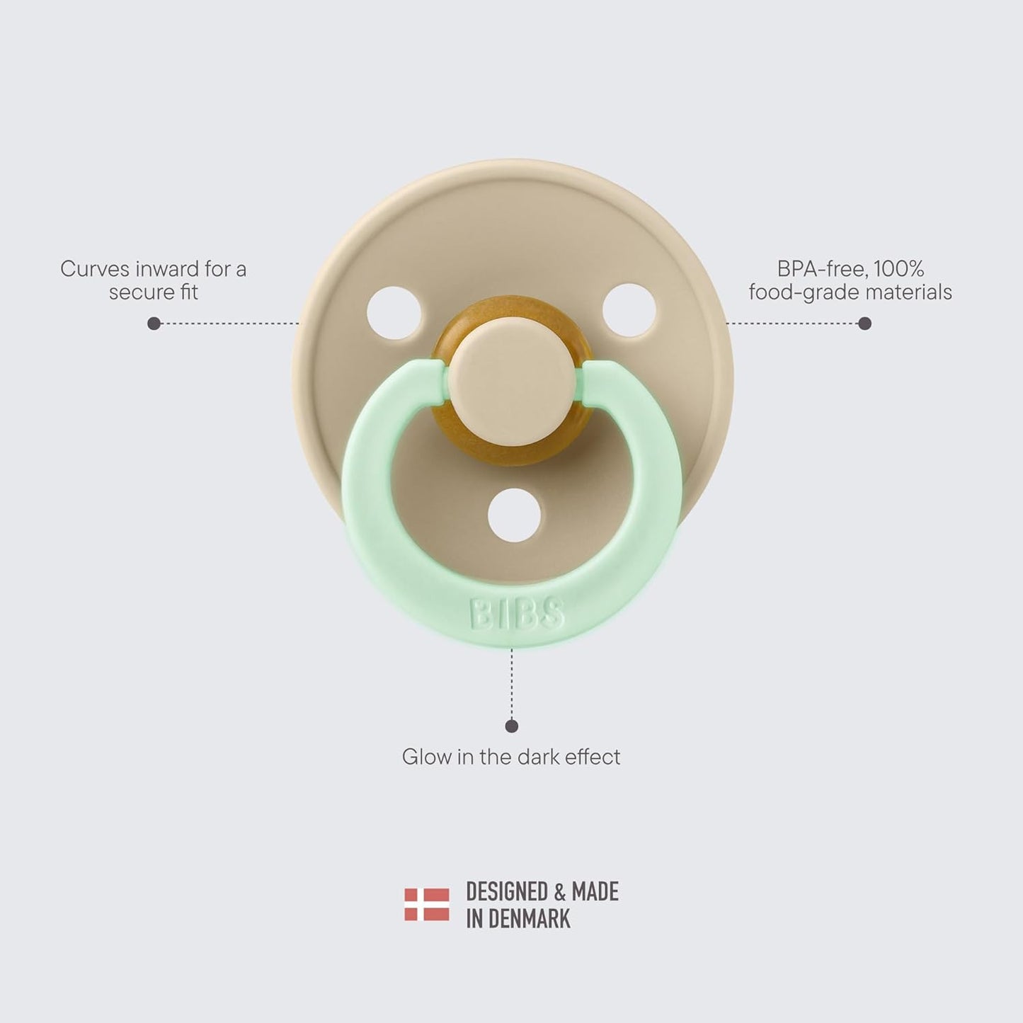 BIBS Pacifiers Colour Collection | Natural Rubber Baby Pacifier | Set of 2 BPA-Free Soothers | Made in Denmark | 6+ Months (Pack of 2) | Vanilla Night/Dark Oak Night