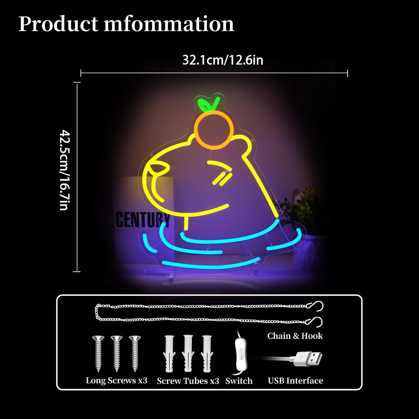 Capybara Neon Sign Led Neon Lights Neon Signs for Wall Decor Light Up Sign for Birthday Party Club Gift