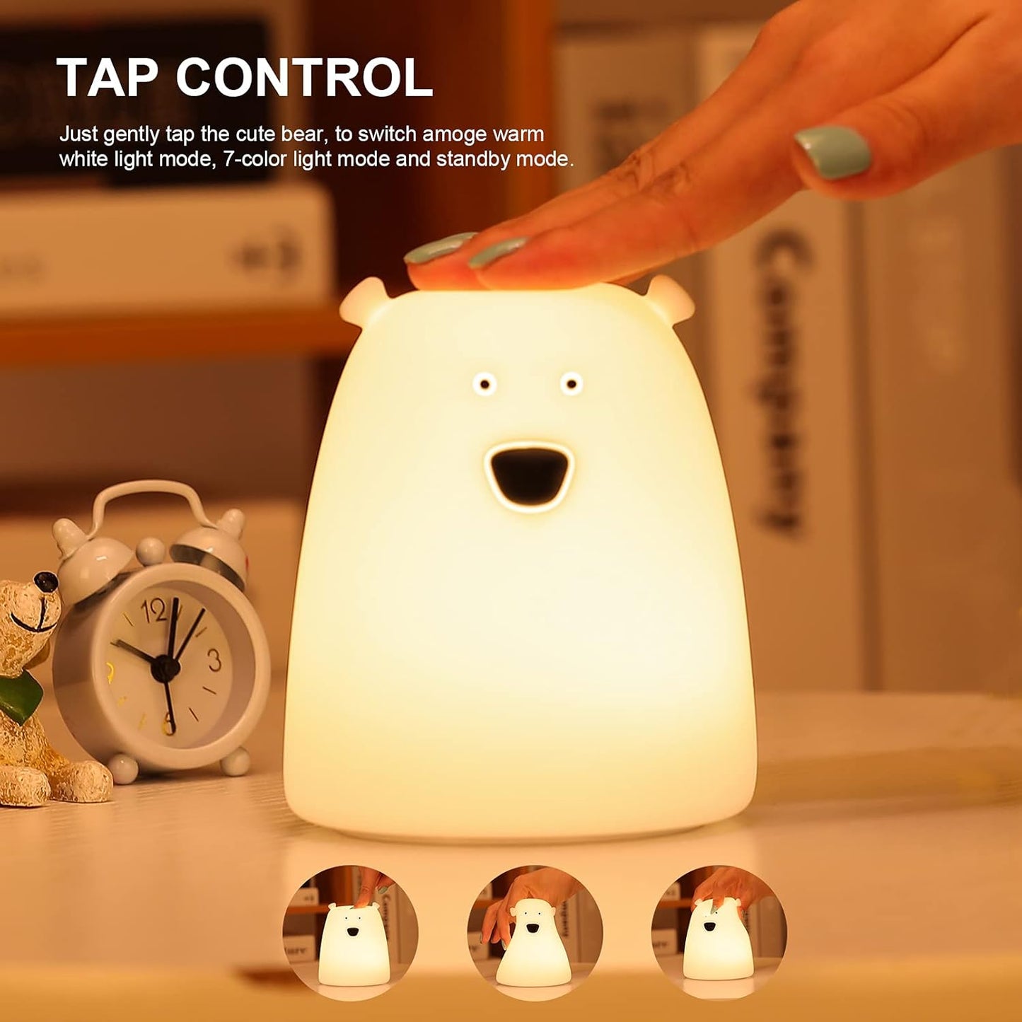 ZKLiLi Night Light for Kids, Cute Night Lamp Battery Powered Night Light for Kids Silicone Soft LED Nightlights, Baby Nursery Squishy Light Birthday Gifts for Girls and Boys (Bear)