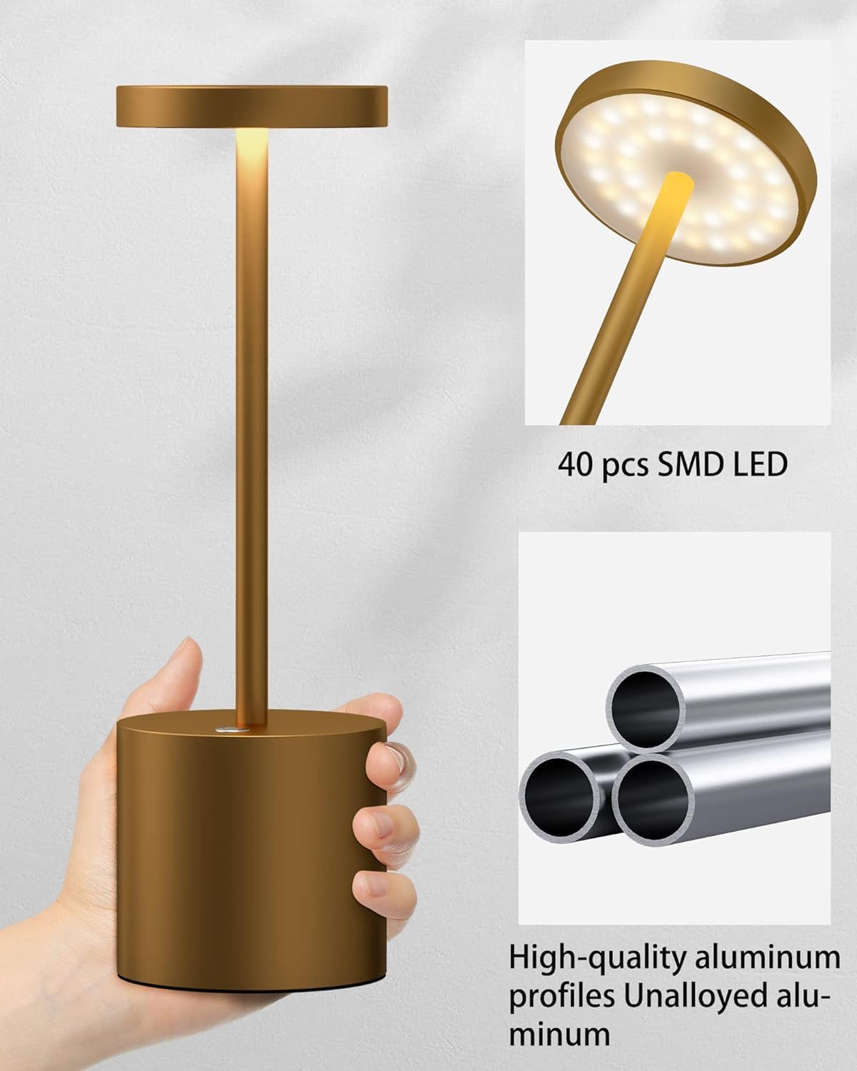 Cordless Table Lamps Rechargeable - Outdoor Portable LED Table Light 5000mAh Battery Operated Lamp 3 Color Stepless Dimming with Memory Function for Restaurant Dining Patio 2Pack Bronze