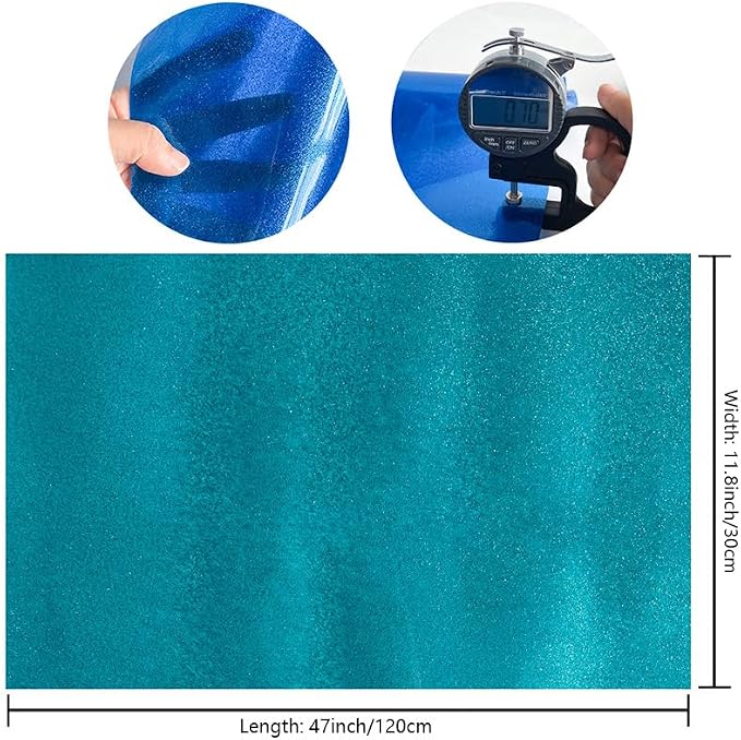 ONEART | Turquoise Transparent Glitter Vinyl Roll, 0.7 mm Solid Clear PVC Jelly