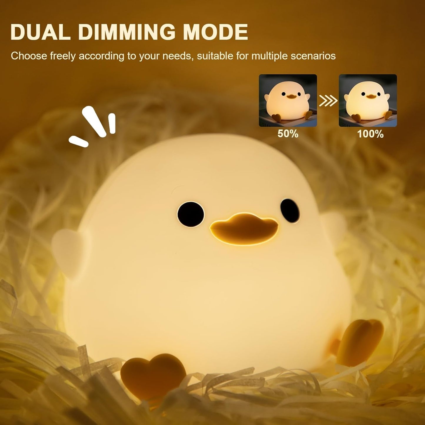 Duck Night Light, Dodo Duck Lamp Silicone LED Table Lamp, Rechargeable Ducky Light with Touch Control Timer, Nursery Bedside Lamp for Kids Bedroom Room Decor