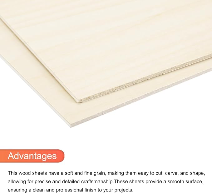 MECCANIXITY 3pcs Basswood Sheets 7.9 x 12 x 5/32 Inch Unfinished Wood Boards