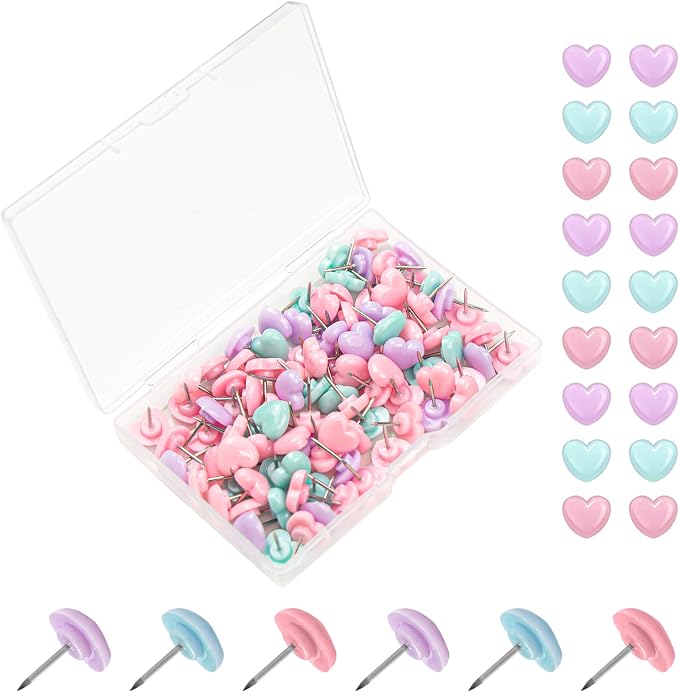 ELANE 100 Pcs Heart Thumb Tacks