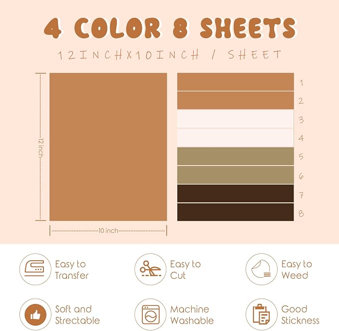Tintnut Skin Tone Puff Heat Transfer Vinyl, easy cut & weed, stretch washable