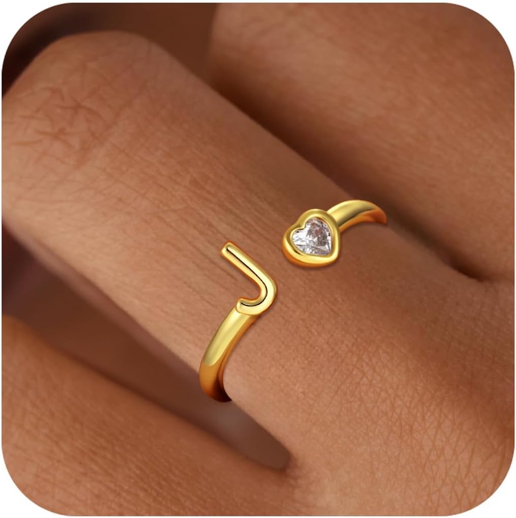 C-leen Christmas Gifts for Grandkids Teens Girls - 18K Gold Plated Adjustable Initial Rings for Women Girls Dainty Gold Rings Christmas Gifts for Women Teen Girl Trendy Stuff