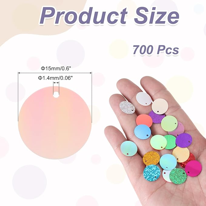 MECCANIXITY 700 Pcs Flat Round Sequins 15mm/0.6 Inch Loose Paillettes Craft