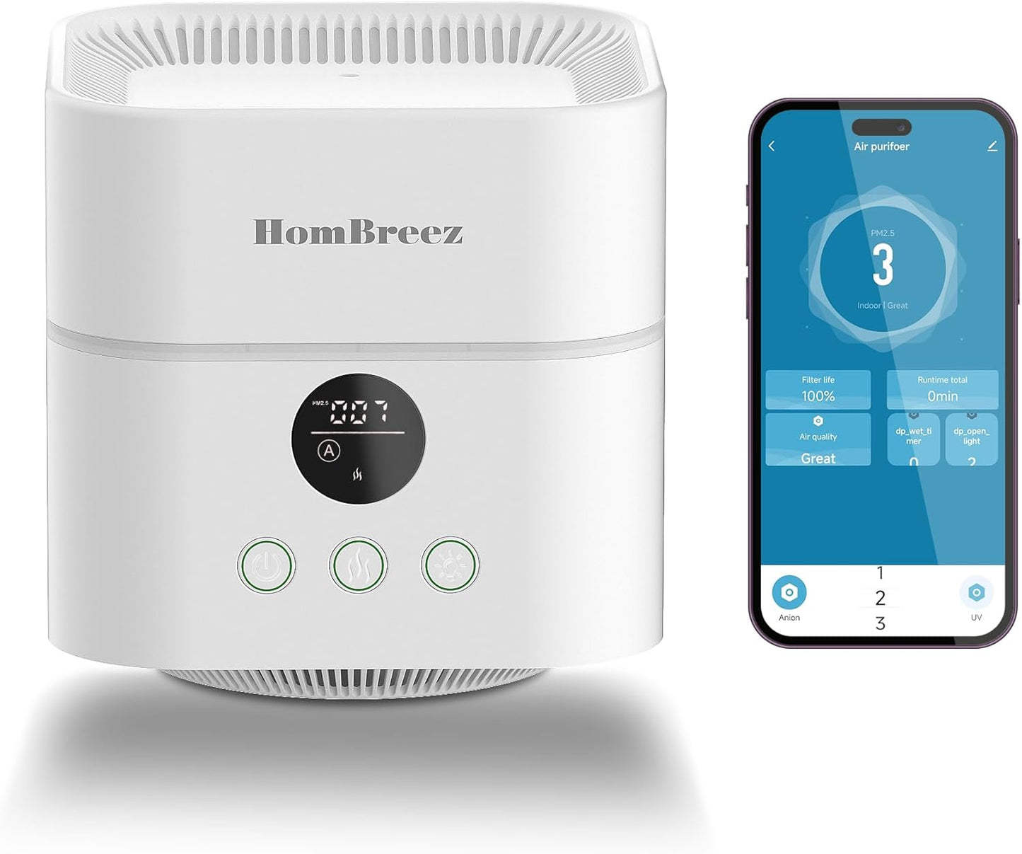 Air Purifier and Humidifier Combo for Bedroom, Covers Up to 200ft², H13 True HEPA Filter, 500ML Water Tank, Quiet Cool Mist Top Fill Essential Oil Diffuser for Baby, Pet Room, APP Control