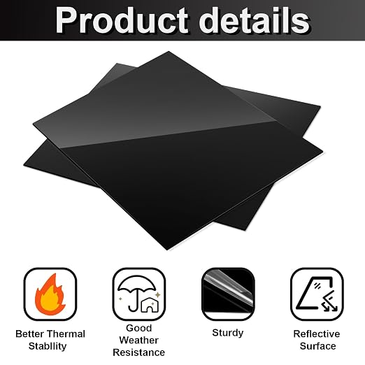 Outus 2 Pcs 12 x 12 Inch Black Acrylic Sheet 1/16 Inch Thick Acrylic Sheet