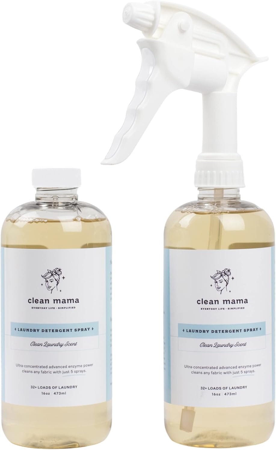 Clean Mama Laundry Detergent Spray & Pre-Treater - Natural Laundry Detergent Soap for Sensitive Skin - Eco-Friendly, HE Compatible - Clean Laundry Scent - 64+ Loads of Laundry, Starter + Refill, 16 oz