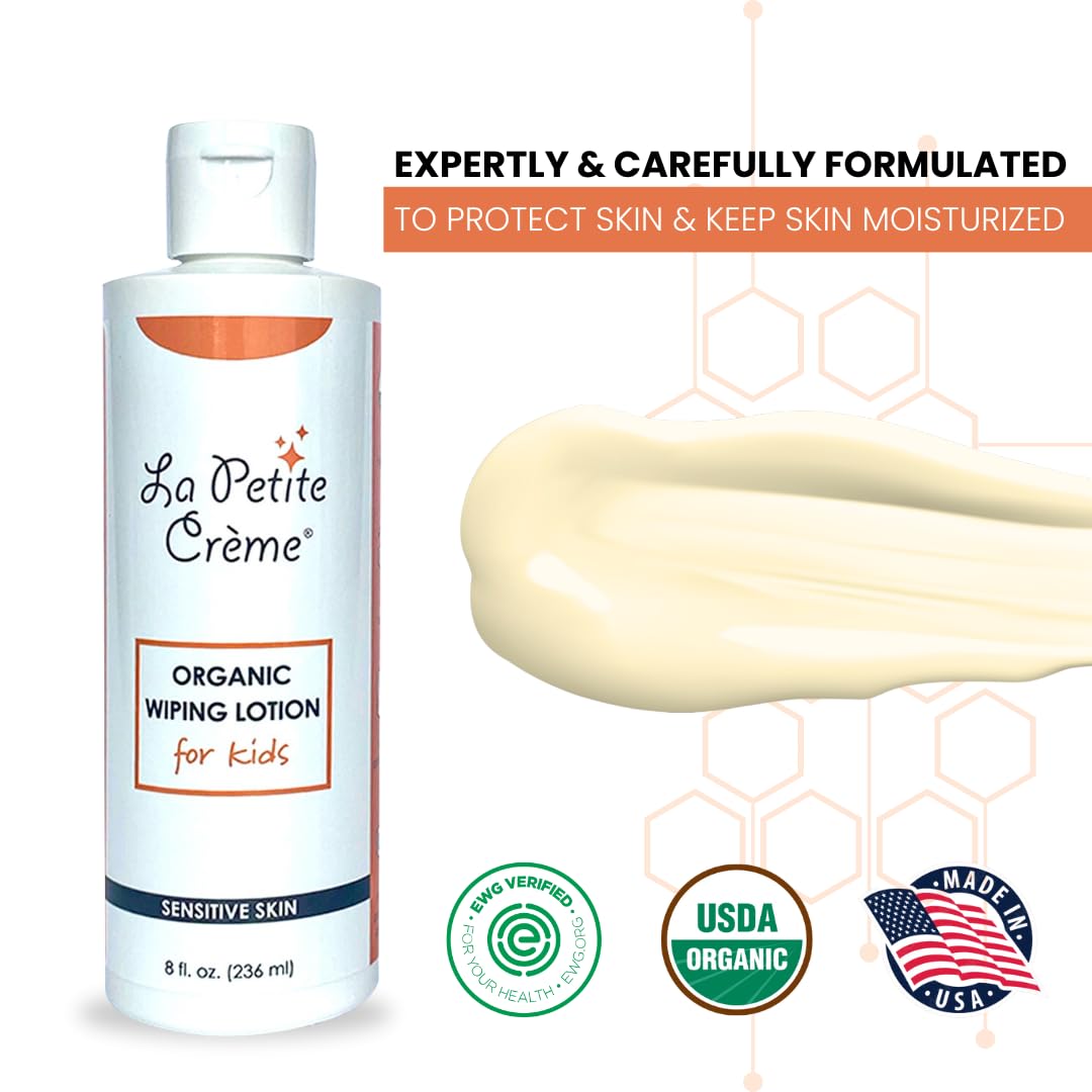La Petite Creme French Premium Liniment Wiping Lotion for Kids (8 oz) - Potty Training Solution - Skin Cleanser & Moisturizer - Girls and Boys - USDA Certified Organic and EWG Verified