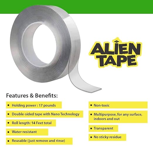 ALIEN TAPE Heavy Duty Double Sided Tape, Nano Tape, Feet Clear Adhesive Tape