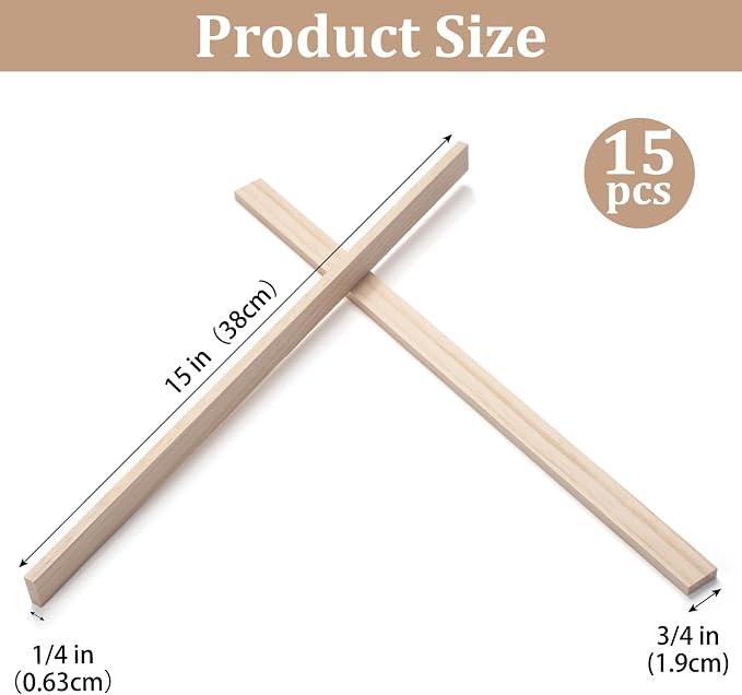 Wood Strips Slats for Wall, Wooden Dowels Wooden Sticks for Crafts 1/4" ×3/4" ×