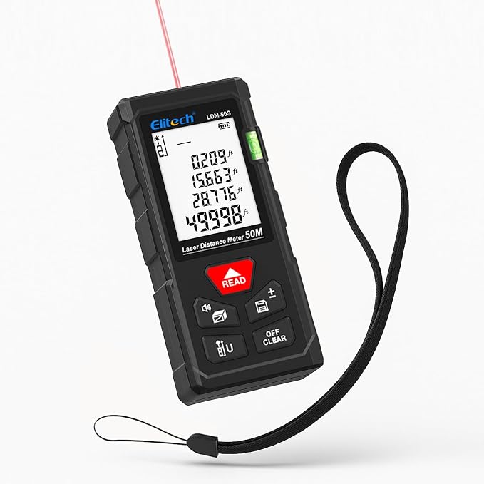Elitech Laser Tape Measure, 165ft Laser Distance Meter